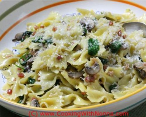 Farfalle with Spinach, Mushrooms and Pancetta